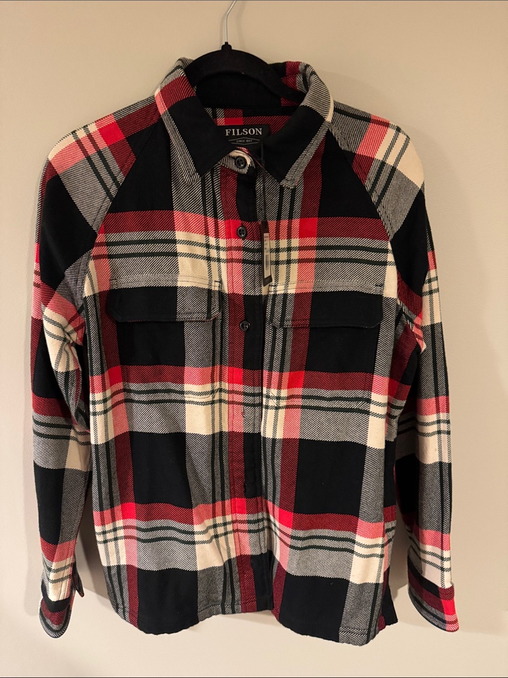Filson Red Black Cream Plaid heavy flannel
